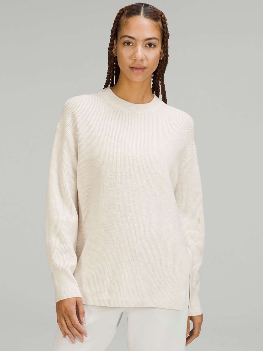 Lululemon Merino Wool Cotton Blend Ribbed Crewneck Sweater White Opal Size 14